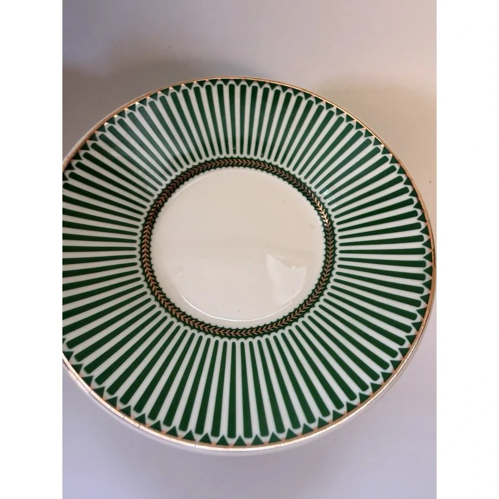 Grace Teaware Espresso Coffee Set 4 Cups & Saucers Green White Stripe New in Box